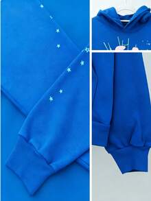 2025 New Color Matching Sweatshirt Hip Hop Fashion Printed Hoodie, Loose Men's And Women's Hooded Sweatshirt - Blue - View 4