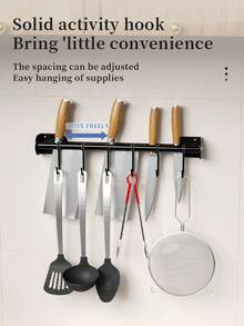 1pc Kitchen Wall Hanger Rack, Multifunctional Wallmount Hooks Without Drilling, Home Storage Organizer For Kitchenware Kitchen Items Kitchen Accessories Kitchen Tools - Black - View 8