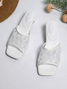 Giày sandal cao gót nữ, dép lê họa tiết vải, giày thời trang thường ngày, thích hợp cho hoạt động ngoài trời và hẹn hò. - trắng - Xem 1