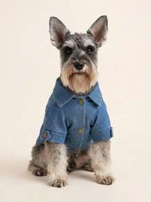 PETCIRCLE 1件宠物衣服，狗狗/猫咪套装，小型犬及幼犬服装，时尚可爱舒适纯色外套 - 藏青色 - 藍色 - 查看 2