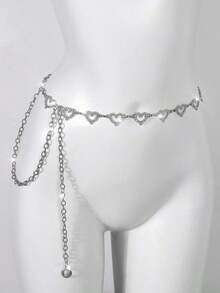 1pc Fashionable Simple Heart Shaped Rhinestone Decorated Alloy Waist Chain For Women Dress - 銀色 - 查看 7
