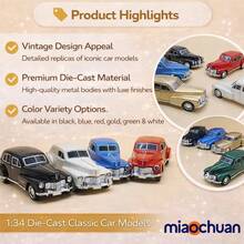 Mô hình xe hơi cổ điển bằng hợp kim tỷ lệ 1:34, mô hình xe hơi hoài cổ trang trí, thích hợp để bàn làm việc, trưng bày tại nhà và trang trí cửa sổ cửa hàng, mô hình xe cổ sưu tầm dành cho người lớn, thân xe bằng hợp kim. - Nhiều màu - Xem 6