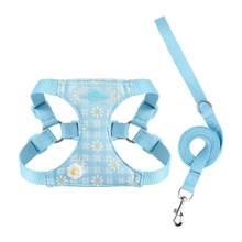 夏季可爱小型犬胸背带和牵引绳套装 - 蓝色格子雏菊图案，柔软轻便，可调节扣环，易于穿戴，透气网布，适合幼犬和小型犬 - 淺藍色 - 查看 9