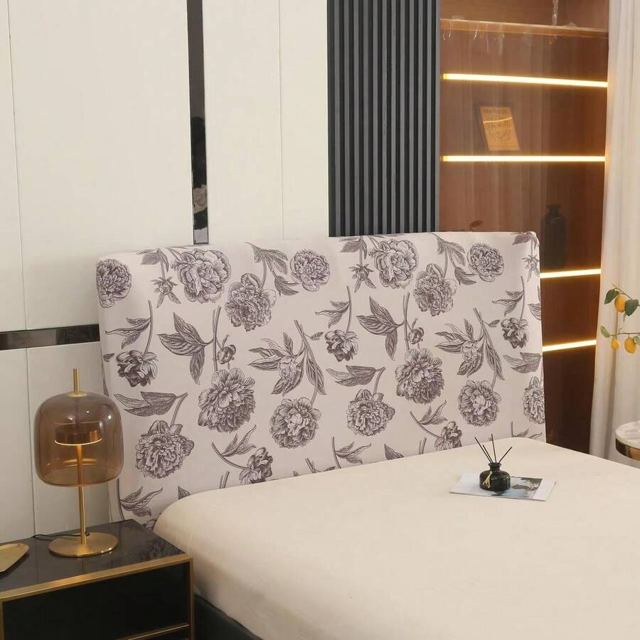 1 pieza Funda elástica de seda de leche para cabecera, diseño todo incluido, patrón geométrico simple, tela de fibra de poliéster suave, funda protectora de muebles de dormitorio de estilo moderno, adecuada para camas individuales y dobles - Albaricoque - Ver 1