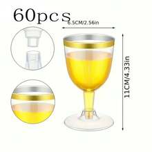 1/2/4/10/25/30/50/60只装金边高脚酒杯，5盎司透明葡萄酒杯，金边设计，不易碎，可叠放，可拆卸，适用于婚礼、派对、庆典和家庭聚会等多种场合。 - 無色 - 查看 12