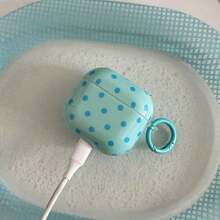 Minimalist Blue-Green Polka Dot Earphone Case With Hanging Ring, Cute Protective Cover Compatible With Airpods Pro 2, Compatible With Apple 4, Minimalist Design Compatible With Airpods 3, 1/2 Generation, For Women - 藍色 - 查看 5