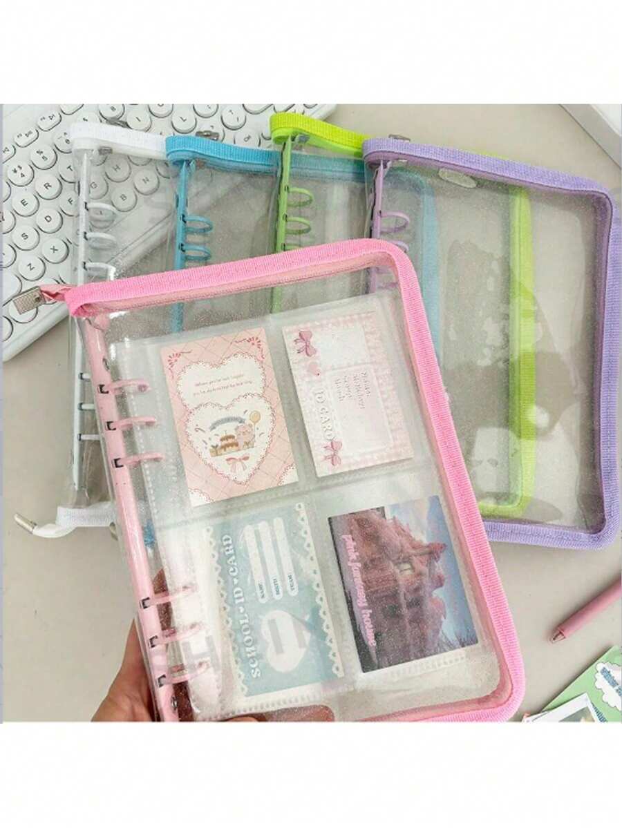 1 cuốn sổ tay bìa khóa kéo A5, bìa lấp lấp lánh, album PVC trong suốt, 25 trang giấy thay thế tự làm, đồ dùng học tập, có thể đựng thẻ và trang sức. - nhiều màu - Xem 1