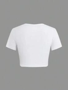 Short Sleeve Tops WomenWhite Crop Top With 'SPICY' Chili Pepper Print - Soft Cotton Blend, Short Sleeve, Perfect For Casual Summer Outfits2026crop Top - trắng - Xem 2