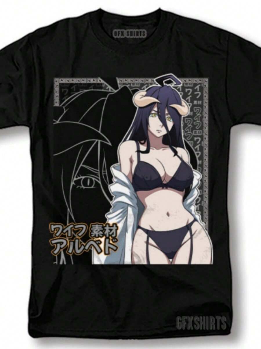 Overlord Albedo Shirt  Waifu Anime Waifu Senpai Manga Graphic T-Shirt - 黑色 - 查看 1
