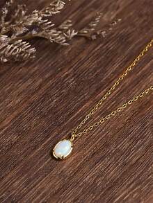1 chiếc mặt dây chuyền đá Opal bằng bạc Sterling S925, thiết kế thời trang cá tính, thanh lịch, sang trọng, cổ điển, hình bầu dục tinh tế, dây chuyền đeo xương đòn, trang sức cao cấp dành cho nữ, món quà hoàn hảo cho Ngày Valentine, Ngày của Mẹ. - hình bầu dục - Xem 3