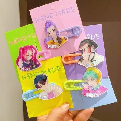 Hasbro 5 kẹp tóc acrylic hình thần tượng Kpop, phụ kiện tóc kiểu anime, kẹp tóc mái và tóc con, quà tặng.