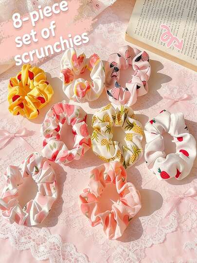 10/8Pcs Solid Color Scrunchies Hair Ties For Women Elastic Ponytail Holders Casual Hair Accessories 2026 Hot St. Patrick's Day Mother's Day Easter Graduation Birthday Gift For Girls Ladies Daily Party Hair Decor,Summer,Holiday,Travel