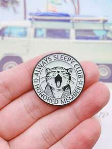 1枚可爱打哈欠猫咪珐琅徽章，瞌睡俱乐部趣味胸针，复古风背包服饰配饰徽章 - 彩色 - 查看 6