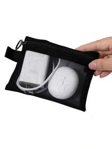 Bolsa de cosméticos de malla transparente, organizador de cables portátil negro, también adecuado para bolsa de artículos de tocador y almacenamiento de escritorio - Multicolor - Ver 5