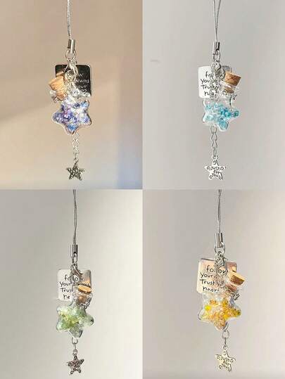 1pc Lucky Wishing Star Wish Bottle Mobile Phone Pendant Bag Camera Keychain Lanyard Decoration