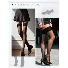 [Free Shipping]High StocFKings For Women, Reinforced Lace Top Tights With Anti-Slip Silicone, Sexyys Sheer Nylon Lingerie - 黑色 - 查看 8