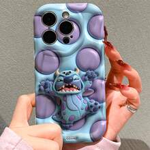 Disney Lilo & Stitch Stitch Phone Case – Plush-Style Stitch Cosplaying As Sulley From Monsters, Inc., With Purple Bubble Pattern Accents On Light Blue Background, Shockproof Protective Cover For IPhone 17, 16, 15, 14, 13, 12, And 11 Pro Models.. A Fun Gift For Family, Friends, Birthdays, Holidays, And Special Occasions. - White - View 5