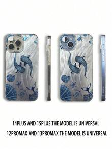 1 pieza Funda de teléfono a prueba de golpes de cobertura total de TPU con diseño de pluma, concha marina y ballena, compatible con Apple 16, 15, 14, 13, 12, 11 Pro Max, Series - Multicolor - Ver 5