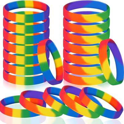 12pcs/Set Rainbow LGBTQ Pride Bracelets, Silicone Rainbow Bracelets For Party Decorations, Suitable For Pride Parades And Rainbow Festivals