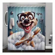 Rèm tắm hình chồn hoạt hình dễ thương - Chất liệu polyester chống thấm nước, có thể giặt máy, kèm móc treo, phù hợp cho mọi mùa. - chồn hoạt hình - Xem 3