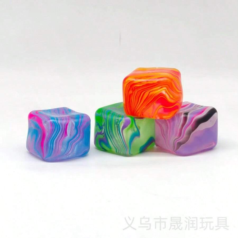 Needoh Flowing Ice Cube Maltose Stress Relief Toy Ice Cube Maltose Squishy Toy - 3.5流紋方塊麥芽糖橙色盒裝 - 查看 1