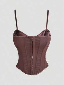 Sexy Solid Color Front Grommet Eyelet Lace Up Back Corset Top Shapewear Backless Adjustable Straps Crop Tank Top Suitable For Party Going Out Date Halloween's Festival Outfit Music Festival Tank Top For Women - 咖啡棕 - 查看 5