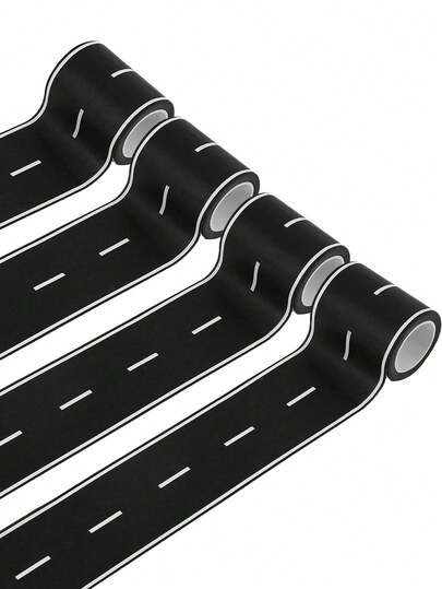 2卷赛车轨道胶带，易撕，不留残胶 - 黑白赛车轨道图案，非常适合各种项目和派对装饰 - 兼容双面胶带 - 适合主题活动和赛车爱好者