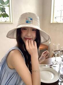 1 chiếc mũ tai bèo vành gập mới mùa xuân/hè, mũ tai bèo vành rộng buộc dây đa năng dành cho nữ, thích hợp cho kỳ nghỉ. - A - Xem 13