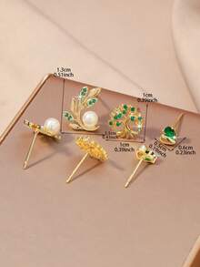 Bộ 6 chiếc bông tai sang trọng đính đá Zirconia xanh lấp lánh hình lá và trái tim, không gây dị ứng, trang sức thanh lịch, quà tặng dành cho nữ, bông tai vàng quyến rũ, phù hợp với mọi trang phục hàng ngày. - Vàng - Xem 4