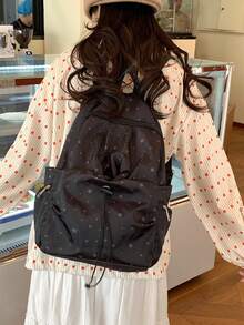 1个黑色星形印花尼龙大容量多口袋拉链休闲背包，适合女性日常通勤 - 彩色 - 查看 9