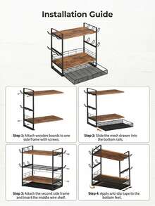 1pc Dual-Layer Multifunctional Desktop Storage Rack, Iron & Wood, Cup/Mug Holder, Pull-Out Storage, Capsule Coffee Organizer, Bedroom Storage Shelf - View 8