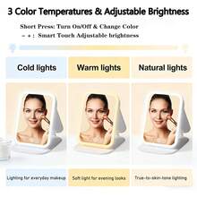 Rechargeable Travel Makeup Mirror With LED Lights, Portable Lighted Vanity Mirror With 3 Color Temperatures, Touch Dimming, Foldable Tabletop LED Cosmetic Mirror - Multicolor - View 5
