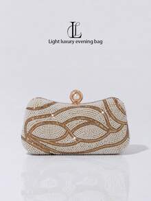 Túi xách cầm tay sang trọng đính kim cương và ngọc trai, túi xách cao cấp dự tiệc dạ hội, thích hợp cho đám cưới, tiệc tùng, tiệc chiêu đãi, ví nữ đính kim cương và ngọc trai. - Vàng - Xem 9