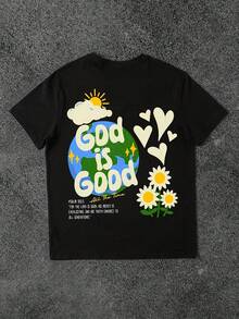 (180g 100 Percent Cotton T-Shirt) Men's T-Shirt Men's Casual  Comfortable, Fashionable T-Shirt, Street Style Double-Sided Printing Cotton   Playing Cards - 黑色 - 查看 3