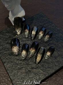 10 Pcs Handcrafted Acrylic Press On Nails,Press On Nails Medium,Almond Nails,Clear Nails,Pink Nails,Y2K Vibes,French Tip,Rhinestone Nails,Polka Dot Nails, Powder,Hand Painted,Cute Nails,Cheap,Reusable Nail Set With Nail Tools,Ideal For Daily Commute, Party & Office Gifts - Black - View 4