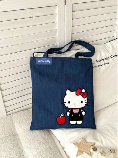 SANRIO 1 chiếc túi đeo vai bằng vải canvas in hình hoạt hình dễ thương, túi xách tay tiện dụng để mua sắm, túi đựng đồ dung tích lớn có thể tái sử dụng dành cho phụ nữ và bé gái, thích hợp đi làm hàng ngày, đi du lịch ngoài trời, mua sắm thực phẩm.