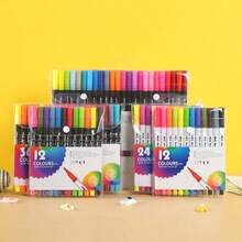12/24/36/48/60/120 Colors Dual-Tip Watercolor Markers, Soft Brush Tips, Washable, 8 Sets Available, Variety Of Colors, Art Drawing Pens, Holiday & Back To School Gift, Room Decor, Ramadan Decor, Home Decor, Bathroom Decor, Suitable For Adult Coloring, Handwriting, Writing, Planning, Journaling, Note-Taking, Calligraphy, Painting, Arts & Crafts, School Supplies, Back To School Essential - Multicolor - View 3