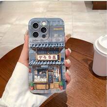 Funda para Teléfono - Una funda única con una ilustración de una tienda callejera tradicional japonesa, diseñada para dispositivos Apple  11/12/13/14/15/16E/17 Pro Max/Plus/Air. Esta funda protectora de estilo artístico retro viene con un estampado plateado. - Colores mixtos - Ver 2