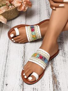 新款女士沙滩人字拖 - 白色 - 查看 5