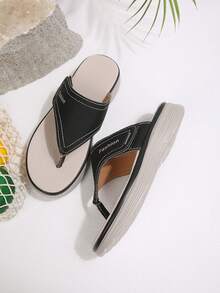 Women's Minimalist Flip Flops, Hook And Loop Strap Casual Slip-On Beach Sandals For Summer - Black - View 7