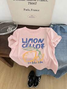 3件套女士夏季度假圆领短袖T恤，水果印花 - 粉色 - 查看 6