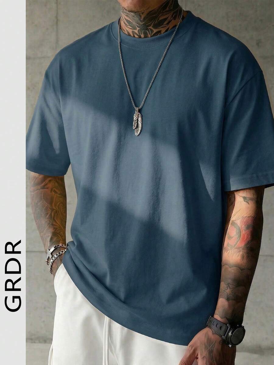 GRDR 男士休闲纯色圆领短袖T恤，适合日常休闲穿着