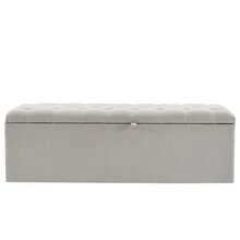 Linen Upholstered Bench: 141 * 41.5 * 47 Cm (L * W * H), Padded Seat, Can Be Used As A Bed Stool With Storage, Light Gray - Grey - View 4