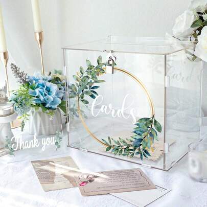 1pc Transparent Acrylic Wedding Card Holder Box With Lock And Slots, Wedding Reception Gift Card Box, Graduation Ceremony Decoration Wedding Cash Card Box, Large Size DIY Gift Card Storage Box With Lock And Slots, Party Gift Card Storage Container
