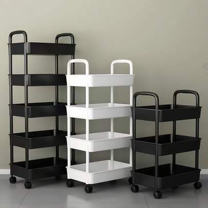 Este carrito de almacenamiento moderno y minimalista de 5/4/3 niveles con ruedas y asa es ideal para regalar en vacaciones. Ahorra espacio interior y se puede colocar en pasillos, dormitorios, salas de estar, cocinas, rincones del baño, balcones del hogar y talla grande. (Hecho de plástico ABS, un material común y corriente. El color blanco es beige claro y puede haber ligeras diferencias de color.)
