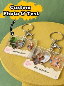 Llavero con foto en forma de corazón personalizado, llavero con foto personalizado como regalo para papá, familia, recuerdo, estilo romántico y lindo para llevar a diario como accesorio de bolso, regalo de cumpleaños, Día del Padre, aniversario, vacaciones, llaveros con imagen personalizada, colgante de memoria con texto personalizable - Estilo A - Ver 1