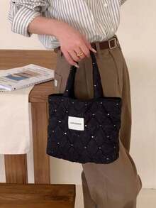 Sac à main matelassé 3D floral doux Fufu, sac à lunch esthétique crème et féminin, convient pour le travail, l'école et les déplacements - Noir - Voir 6