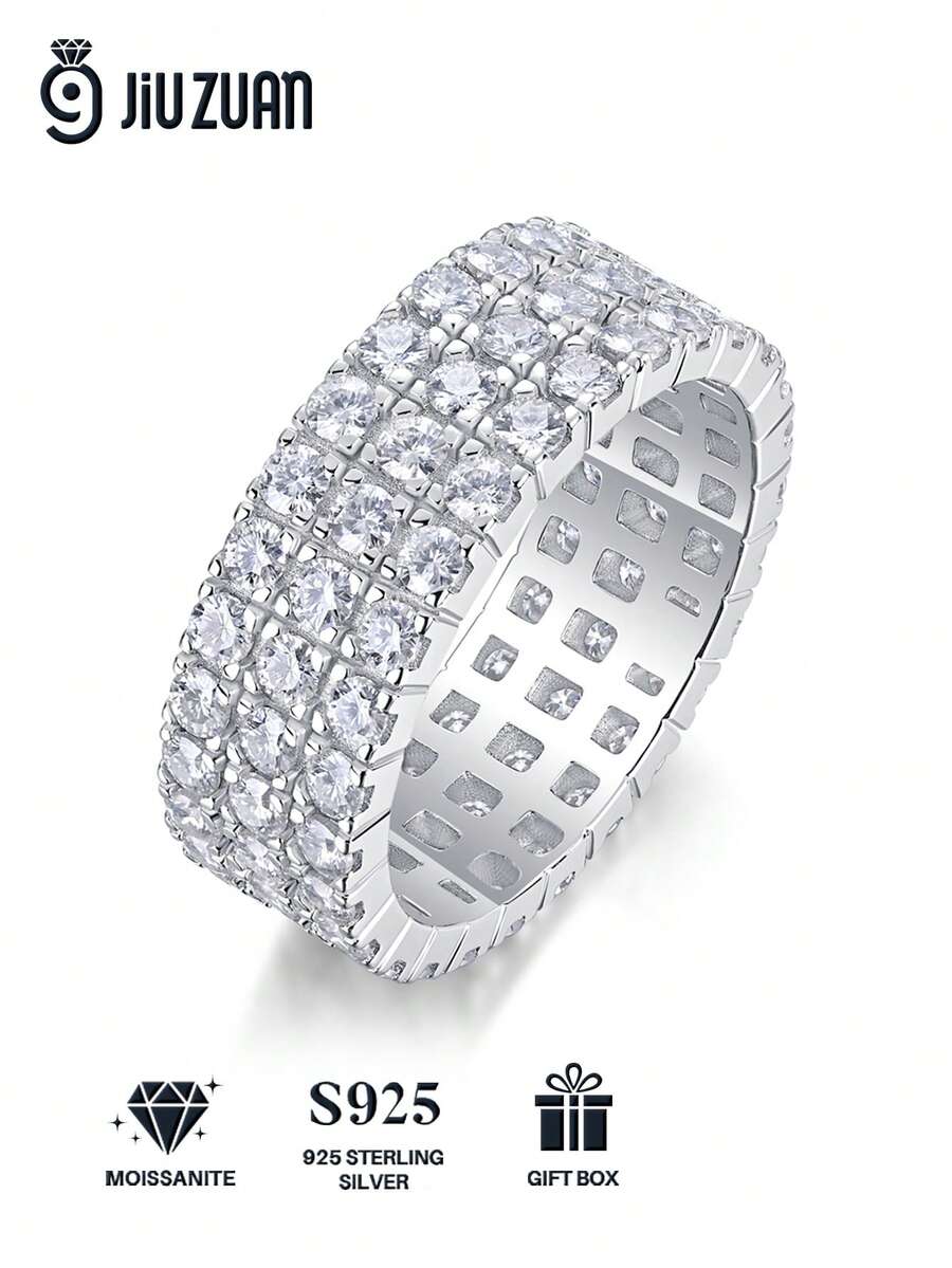 Nhẫn Moissanite bạc 925 cao cấp, không gây dị ứng, nhẫn đính hôn/cưới, thiết kế tối giản, dễ đeo hàng ngày, quà tặng cho ngày Valentine, sinh nhật, đám cưới, kèm hộp quà và giấy chứng nhận.