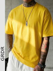 GRDR Men's Fashionable Minimalist Solid Color Crew Neck Short Sleeve T-Shirt, Suitable For Casual Daily Wear - Yellow - View 6