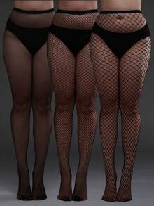 3 Pairs Random Black Thigh High Fishnet Stockings, Women's Elastic Mesh Tights, Summer Travel Essential Gift - Multicolor - View 10